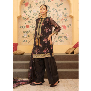 Ahlam Rozari Embroidered Printed Silk Suit 3-piece