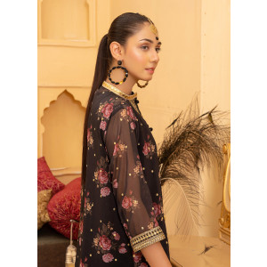 Ahlam Rozari Embroidered Printed Silk Suit 3-piece