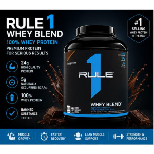 Rule 1 R1 Protein Powder 100% Whey Protein Isolate Chocolate Fudge