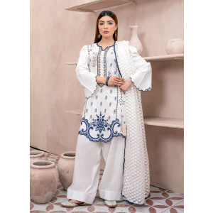 Ahlam Sapphire Sky Embroidery Raw Silk Kurta 3-piece