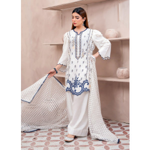 Ahlam Sapphire Sky Embroidery Raw Silk Kurta 3-piece