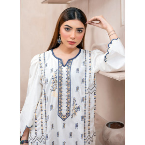 Ahlam Sapphire Sky Embroidery Raw Silk Kurta 3-piece
