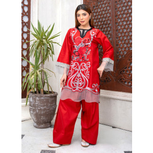 Ahlam Scarlet Valvet Cotton Suit 2-Piece