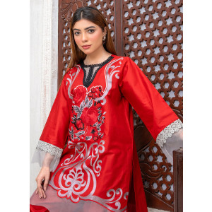 Ahlam Scarlet Valvet Cotton Suit 2-Piece