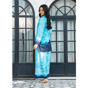 Ahlam Sea Blue Premium Tunic Printed Lawn Kurta 1-piece