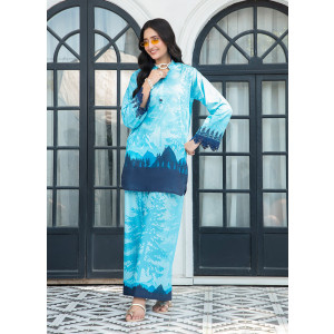 Ahlam Sea Blue Premium Tunic Printed Lawn Kurta 1-piece