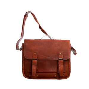 Snug Austin Grainy Style Double Studs Leather Laptop Bag Tan