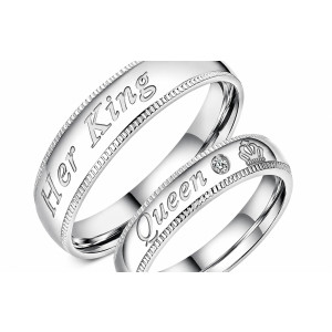 EvaEsh Stainless Steel Silver Love King Queen Couple Rings