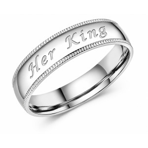 EvaEsh Stainless Steel Silver Love King Queen Couple Rings