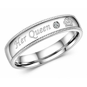 EvaEsh Stainless Steel Silver Love King Queen Couple Rings