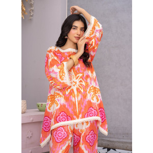 Ahlam Sunset Tapestry Printed Linen kurta Set 2-piece