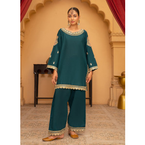 Ahlam Teal Drape Embroidered Bana Dora Pret 2-piece