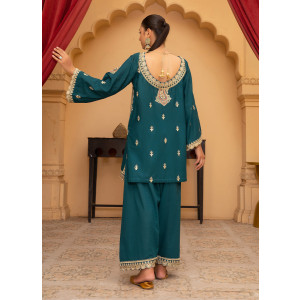 Ahlam Teal Drape Embroidered Bana Dora Pret 2-piece