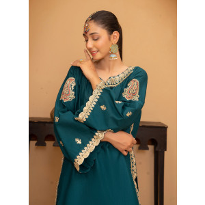 Ahlam Teal Drape Embroidered Bana Dora Pret 2-piece