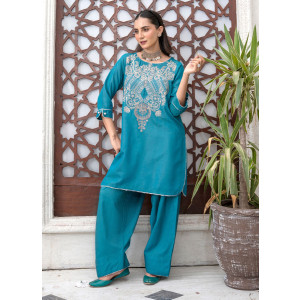 Ahlam Teal Sapphire Cotton Suit 2-Piece