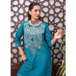 Ahlam Teal Sapphire Cotton Suit 2-Piece