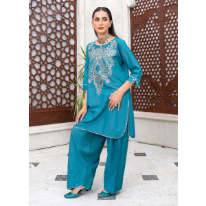 Ahlam Teal Sapphire Cotton Suit 2-Piece