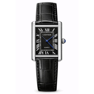 Cartier Tank Classic Leather Quartz Watch For Men's Black