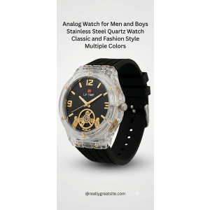 Malik Mart Transparent Glass Analog Wrist Watch For Men Black