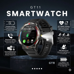 GT11 Round Dial Rugged Smart Watch with Bluetooth Calling