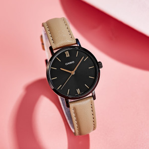 Casio Black Dial Leather Strap Watch For Women (LTP-VT02BL-1A)