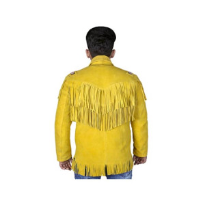 Toor Traders Handmade Fringe Leather Jacket For Men - Yellow