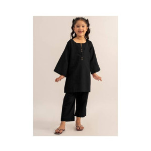 Zafeer Kids 2Pcs Front Button Plain Black Cotton Shirt With Flapper For Kids (002)