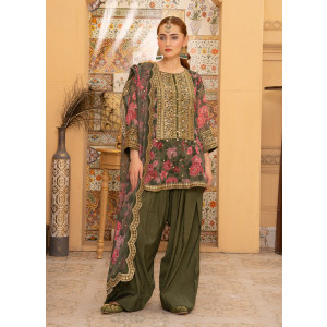 Ahlam Zeyora Embroidered Printed Silk Suit 3-piece