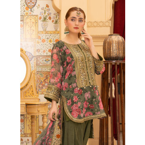Ahlam Zeyora Embroidered Printed Silk Suit 3-piece