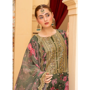 Ahlam Zeyora Embroidered Printed Silk Suit 3-piece