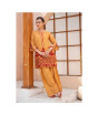 iShopping - Ahlam Mustard Red Stripe Embroidery Raw Silk Suit 2-piece