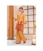 iShopping - Ahlam Mustard Red Stripe Embroidery Raw Silk Suit 2-piece