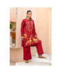 iShopping - Ahlam Maroon Gold Vine Embroidery Raw Silk Suit 2-piece