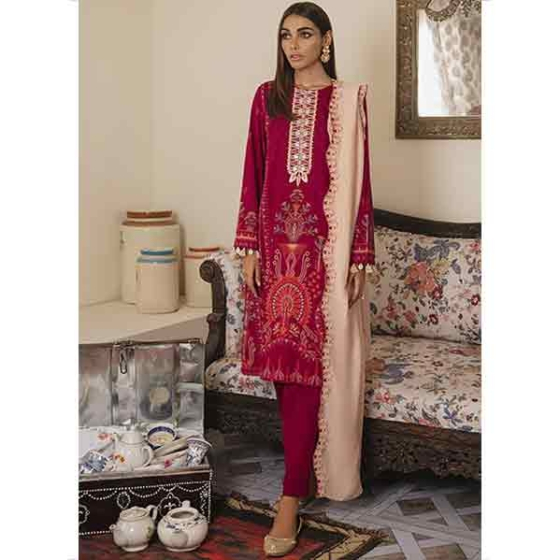 iShopping - Cross Stitch Manzil Khaddar & Linen Collection Rosy Radiance Unstitched 3 Piece (09)