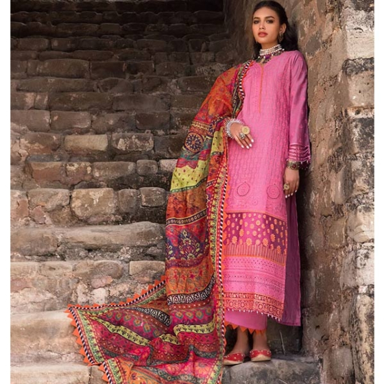iShopping - Zainab Chottani Inaya Embroidered Unstitched Chikankari 3 Piece Suit Pink (D-10A)