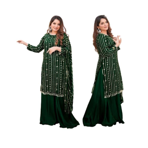 iShopping - Azhari Traders Embroidery Suit Border And Neck With Emb Dupatta 3pcs-Green