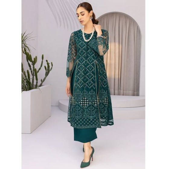iShopping - Azure Emerald Net Festive Unstitched 2 Piece Suit Green (EDAZK176)