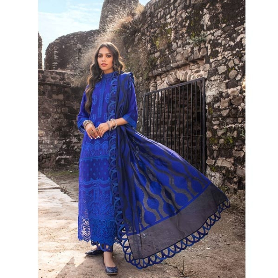 iShopping - Zainab Chottani Qasr Embroidered Unstitched Chikankari 3 Piece Suit Dark Blue (8B)