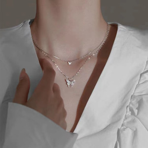 Jshopping Butterflies Dual Layer Chain Fashion Necklace
