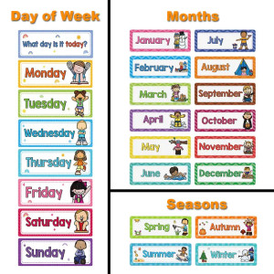 Artisticvalley Headliners Set Day of the Week & Seasonal Weeks Learning Cards for Classroom Wall Decor