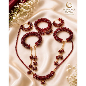 Beaded Gajra Design Jewelry Set For Women Maroon