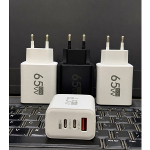 65W GaN Fast Charger 3 Port USB-C + USB-A