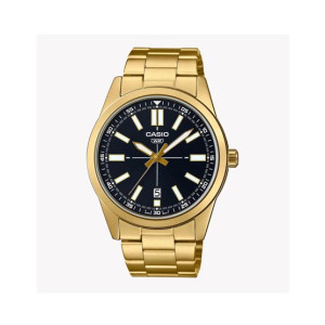 Casio Black Dial Gold Stainless Steel Watch For Men (MTP-VD02G-1E)