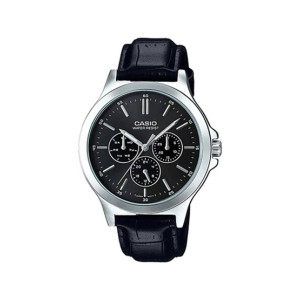 Casio Black Leather Strap & Silver Case Analog Watch For Men (MTP-V300L-1A)
