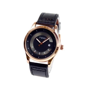 Tomi Noir Classic Leather Edition Watch For Men Rose Gold