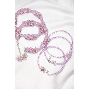 Floral Beaded Gajra Jewelry Set For Women Lavender