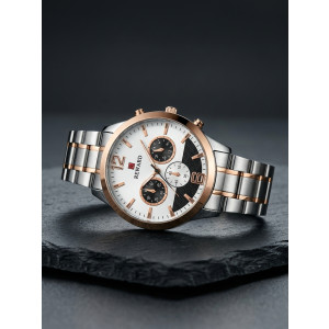 REWARD Luxury Men's Chronograph Stainless Steel Watch – Two-Tone Silver & Rose Gold Chain Wrist Watch for Men