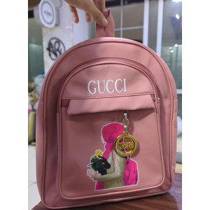 Premium Hijabi Girl Print Leather Backpack for Girls | Stylish Pink School & College Casual Bag