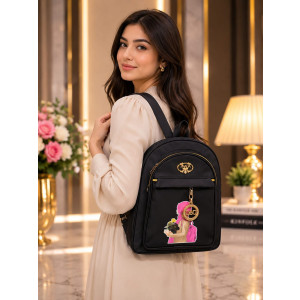 Premium Hijabi Girl Print Leather Backpack for Girls | Stylish Pink School & College Casual Bag