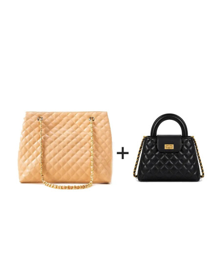 iShopping - HBH Classic Quilted Duo Black Crossbody & Peach Tote Combo